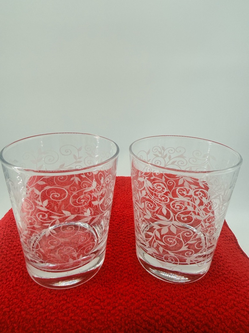 Libbey Clear Glass Tumblers with White Vine Etching - Set of 2